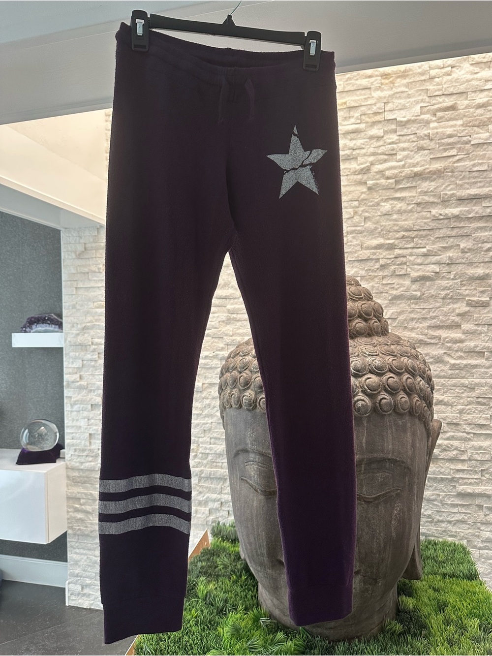Lauren Moshi Plum Purple Sweatpants Silver Star Stripes XS
